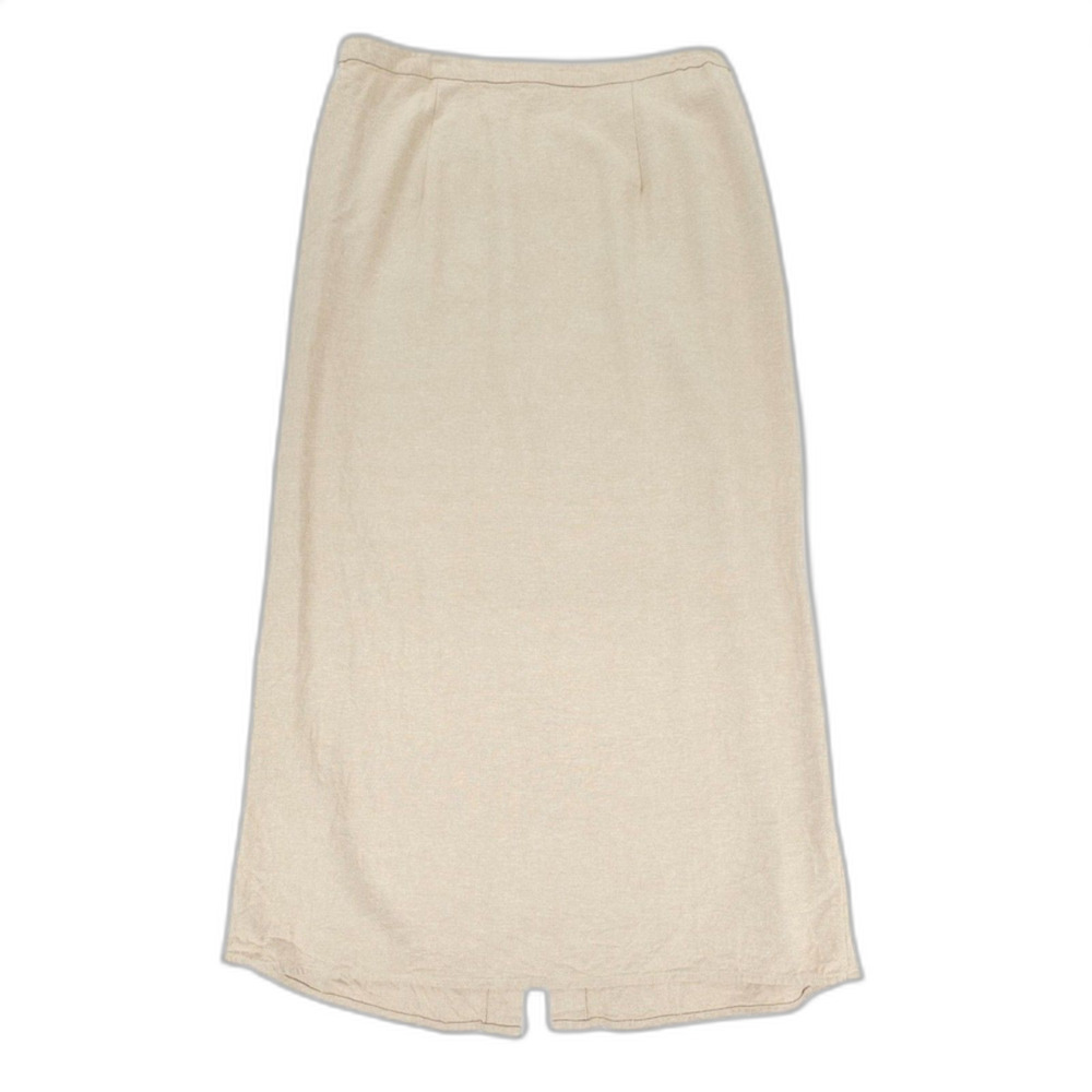 Linen Column Midi Skirt High Waisted Natural Beige Old Money Lagenlook Minimal